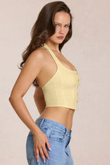 Denim Halterneck Corset Style Top in Lemon Yellow