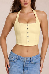 Denim Halterneck Corset Style Top in Lemon Yellow