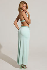 Embellished Low-Rise Maxi Skirt in Aqua Blue