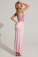 Embellished Corset Maxi Dress  in Blush Pink