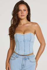 Denim Corset Top  in Light Denim