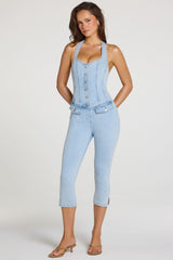 Denim Capri Jumpsuit  in Light Denim
