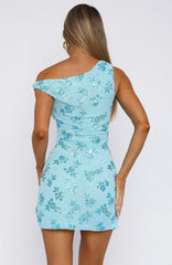 Tropical Twilight Beaded Mini Dress Baby Blue