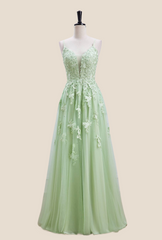 Sage Green Lace Appliques A-line Long Formal Dress