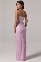 Embellished Bandeau Cowl-Waist Maxi Dress in Lavender