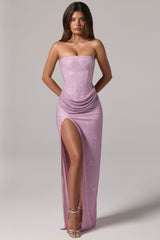 Embellished Bandeau Cowl-Waist Maxi Dress in Lavender