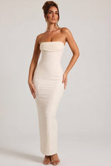 Embellished Bandeau Cowl Neck Maxi Dress in Snow