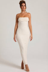 Embellished Bandeau Cowl Neck Maxi Dress in Snow