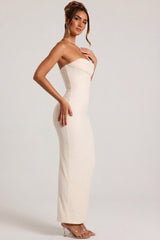 Embellished Bandeau Cowl Neck Maxi Dress in Snow