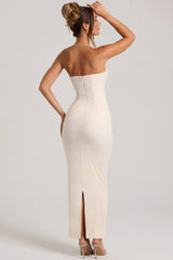 Embellished Bandeau Cowl Neck Maxi Dress in Snow