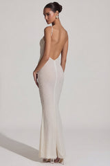 Embellished Backless Maxi Dress in White