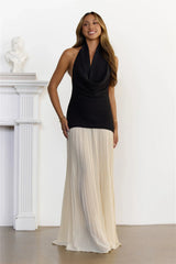 Luxe Behaviour Cowl Neck Halter Maxi Dress Black