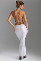 Embellished Cut-Out Backless Maxi Dress in White