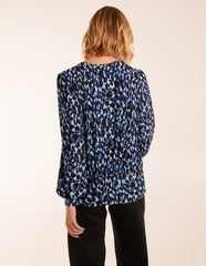 Wrap Front Leopard Print Deep Hem Band Top