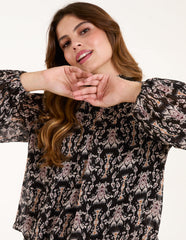 Bubble Hem High Neck Printed Top
