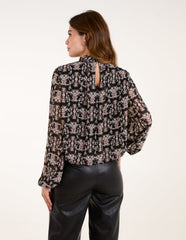 Bubble Hem High Neck Printed Top