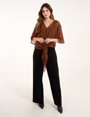 Tie Front V Neck Blouse