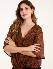 Tie Front V Neck Blouse