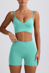 Define Luxe V-Neck Sports Bra in Mint