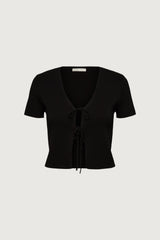 CROPPED SHORT SLEEVE SWEATER WITH OPEN FRONT TIES