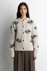FLORAL JACQUARD WOOL BLEND CARDIGAN
