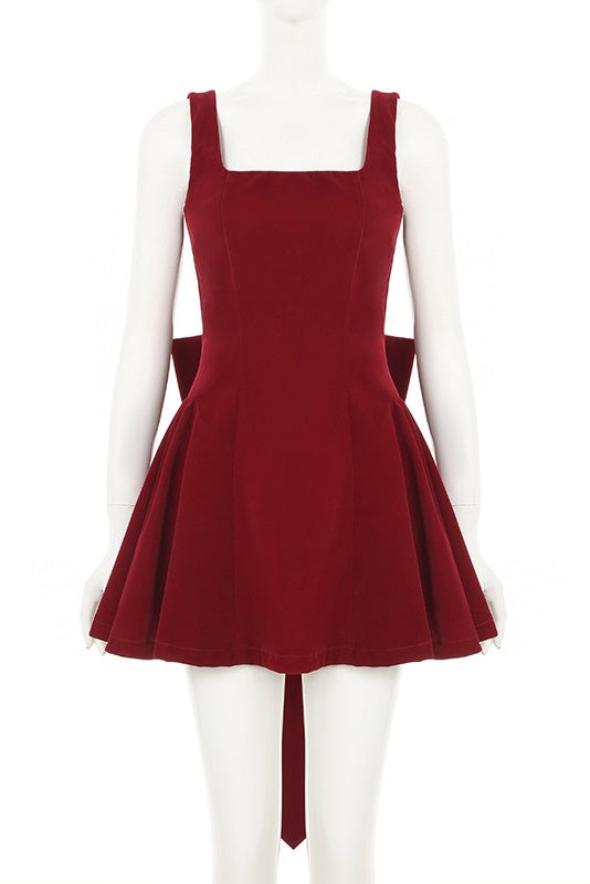 Square Neck Red Velvet A-line Short Dress