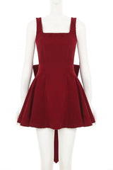 Square Neck Red Velvet A-line Short Dress