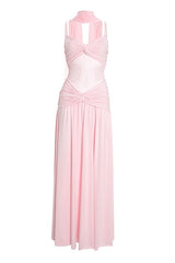 Pink Straps Twist Tie Long Dress