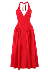 Red Halter Bow Back Long Sexy Party Dress