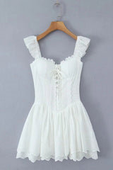 White Strap Lase-up Short Skirt