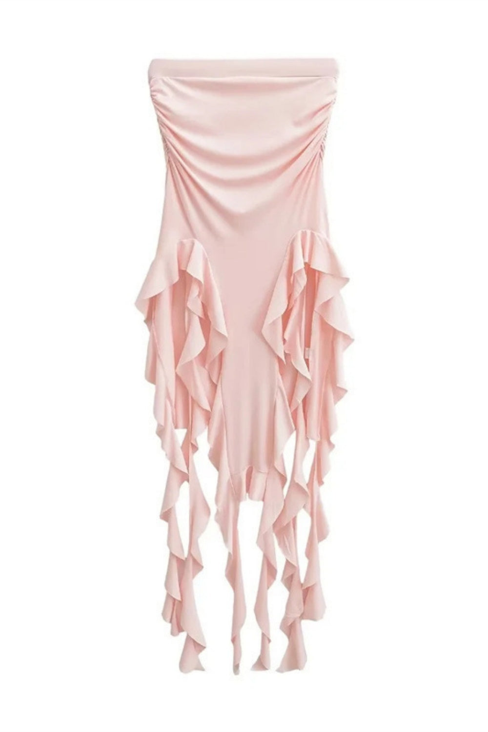 Pink Strapless Ruffle Summer Dress