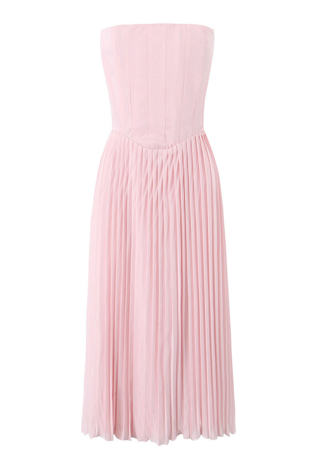 Pink Strapless Lase-up Ruched Long Summer Dress