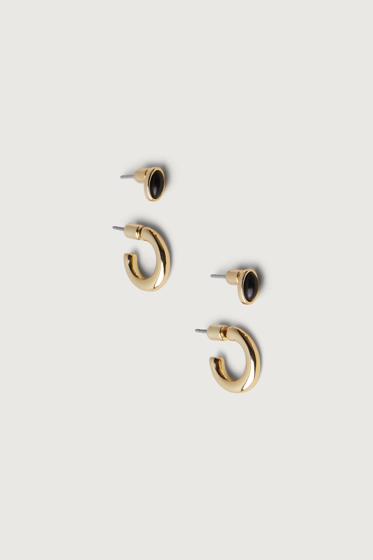 MOON STONE SILVER + ONYX GOLD EARRING SET