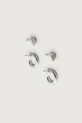 MOON STONE SILVER + ONYX GOLD EARRING SET