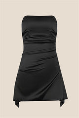 Strapless Black Ruched Short Homecoming Dress