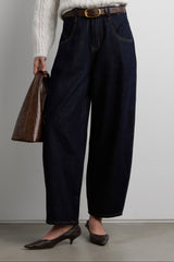 CROPPED HIGH-RISE BARREL LEG DARK BLUE WASH JEAN