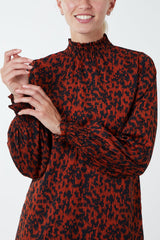 Abstract Print High Neck Mini Smock Dress