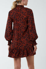 Abstract Print High Neck Mini Smock Dress