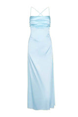Spaghetti Straps Light Blue Back Tie Long Dress