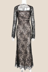 Straps Black Lace Fitted Party Dress