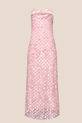 Pink Strapless Teardrop Applique Long Dress