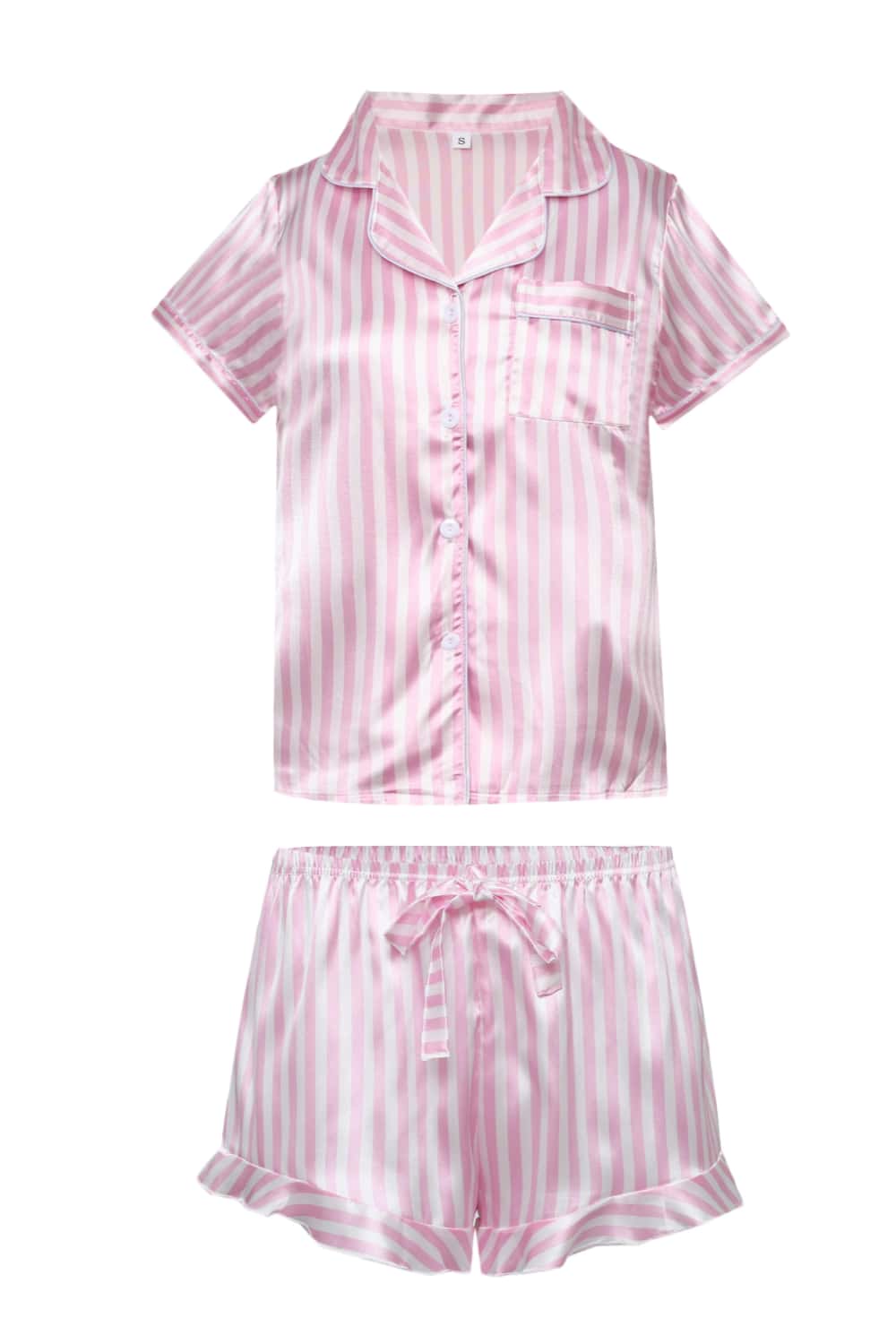 Pink Striped Short Sleeves Pajamas Set