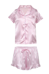 Pink Striped Short Sleeves Pajamas Set