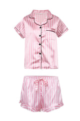 Pink Striped Pajama Set with Black Buttons