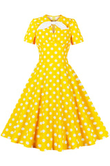 Yellow and White Polk Dots Bow Swing Dress