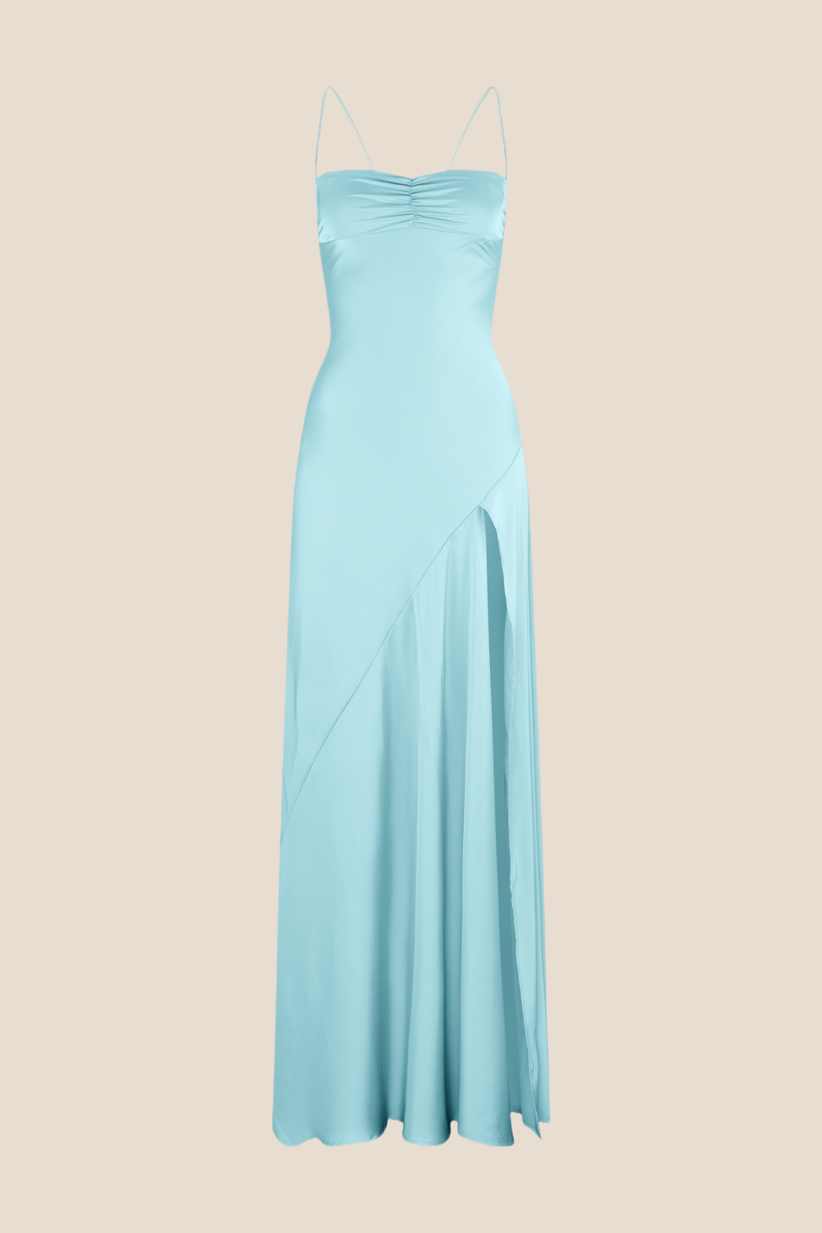 Spaghetti Straps Aqua Long Dress with Slit