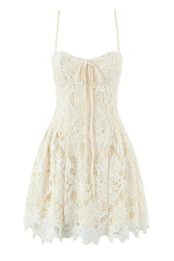 Spaghetti Straps Apricot Lace A-line Short Dress