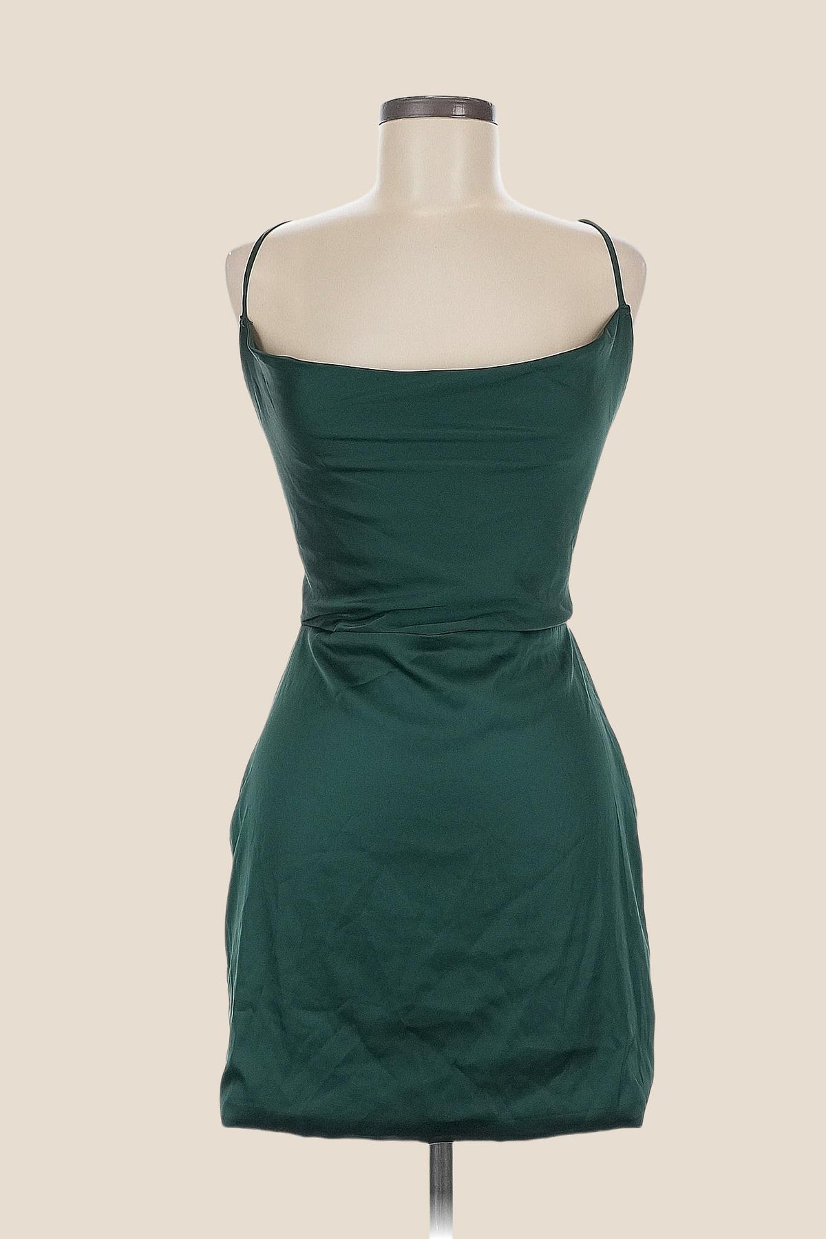 Square Neck Emerald Green Satin Short Dress