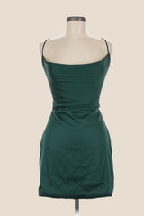 Square Neck Emerald Green Satin Short Dress