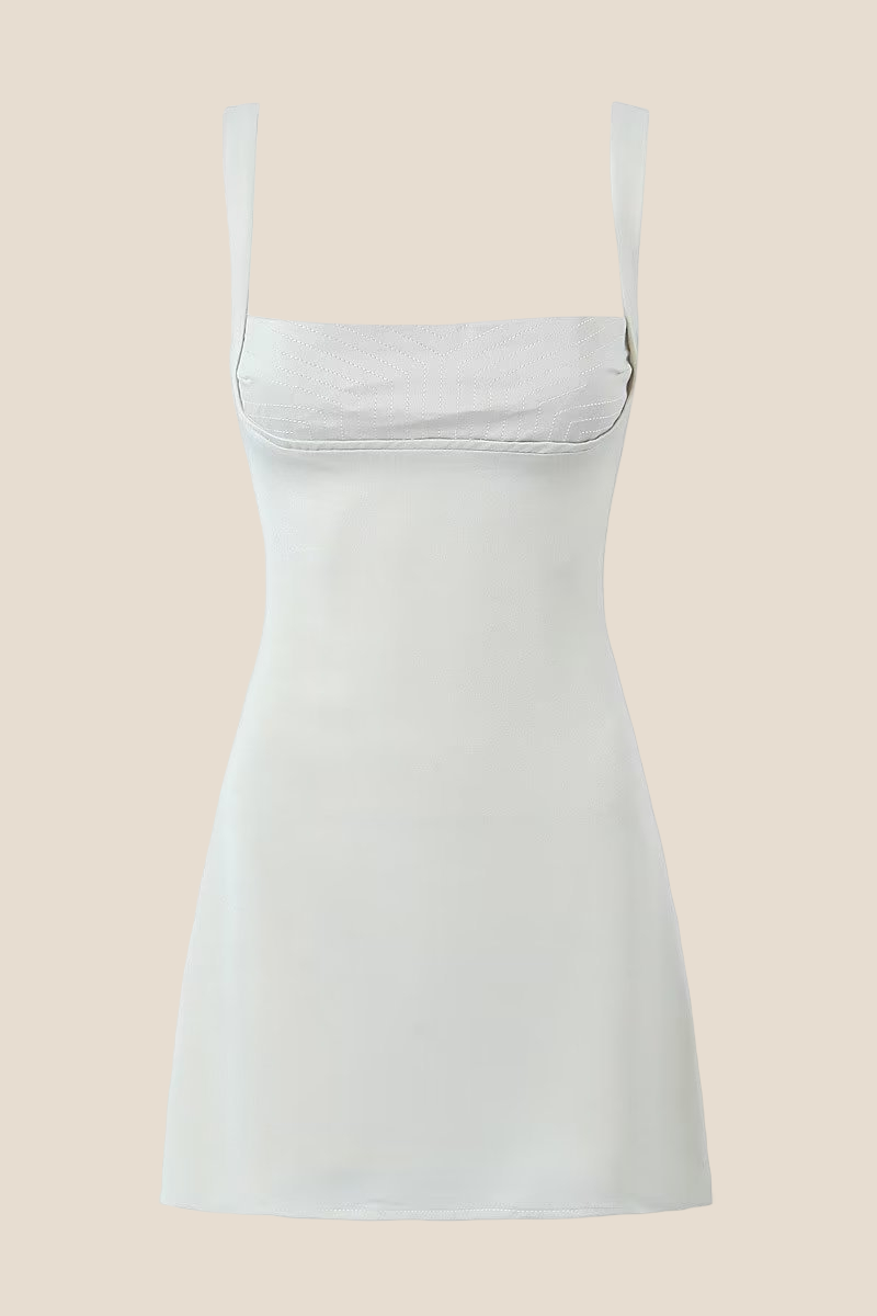 Square Neck White A-line Party Dress